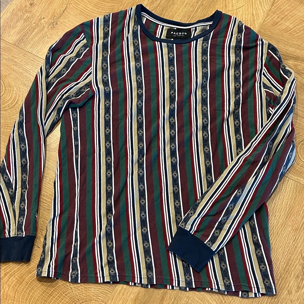 PacSun Striped Crew Neck Tee in Navy, Green, Burgundy, Cream